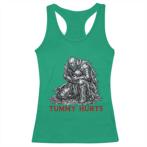 Funny Tummy Hurts Medieval Knight Racerback Tank Top Dark Fantasy Warrior Meme Graphic