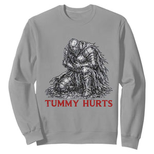 Funny Tummy Hurts Medieval Knight Sweatshirt Dark Fantasy Warrior Meme Graphic