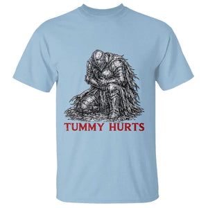 Funny Tummy Hurts Medieval Knight T Shirt Dark Fantasy Warrior Meme Graphic