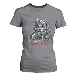 Funny Tummy Hurts Medieval Knight T Shirt For Women Dark Fantasy Warrior Meme Graphic