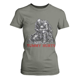 Funny Tummy Hurts Medieval Knight T Shirt For Women Dark Fantasy Warrior Meme Graphic