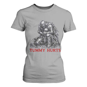 Funny Tummy Hurts Medieval Knight T Shirt For Women Dark Fantasy Warrior Meme Graphic
