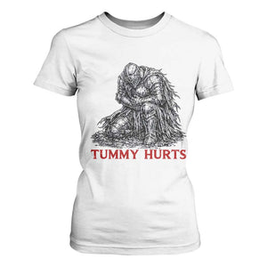 Funny Tummy Hurts Medieval Knight T Shirt For Women Dark Fantasy Warrior Meme Graphic