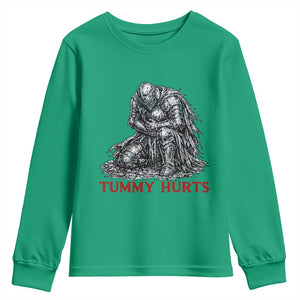 Funny Tummy Hurts Medieval Knight Youth Sweatshirt Dark Fantasy Warrior Meme Graphic