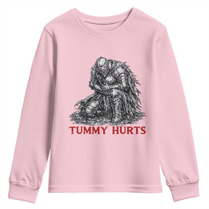 Funny Tummy Hurts Medieval Knight Youth Sweatshirt Dark Fantasy Warrior Meme Graphic