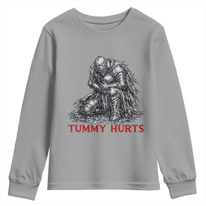 Funny Tummy Hurts Medieval Knight Youth Sweatshirt Dark Fantasy Warrior Meme Graphic