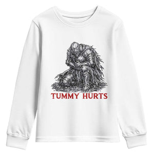 Funny Tummy Hurts Medieval Knight Youth Sweatshirt Dark Fantasy Warrior Meme Graphic