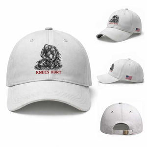 Funny Knees Hurt Medieval Knight Baseball Cap Dark Fantasy Sword Warrior Humor TS12 Baseball Cap Universal Fit White Print Your Wear