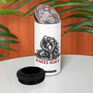 Funny Knees Hurt Medieval Knight 4 in 1 Can Cooler Tumbler Dark Fantasy Sword Warrior Humor