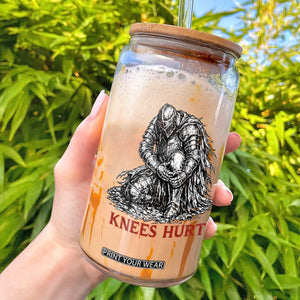 Funny Knees Hurt Medieval Knight Glass Can Dark Fantasy Sword Warrior Humor