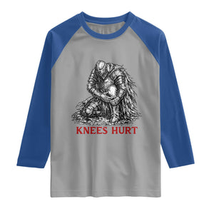 Funny Knees Hurt Medieval Knight Raglan Shirt Dark Fantasy Sword Warrior Humor