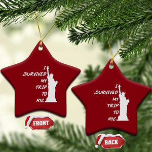 Funny New York City Travel Graphic Ceramic Ornament I Survived My Trip To NYC