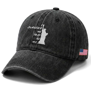 Funny New York City Travel Graphic Washed Cotton Baseball Cap I Survived My Trip To NYC