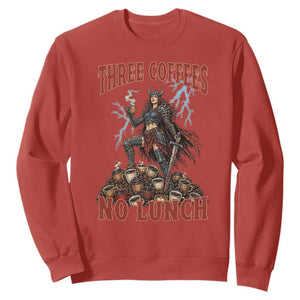Funny Medieval Knight Worker Meme Sweatshirt Three Coffees No Lunch Valkyrie Coffee Lover