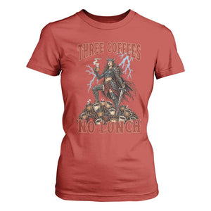 Funny Medieval Knight Worker Meme T Shirt For Women Three Coffees No Lunch Valkyrie Coffee Lover