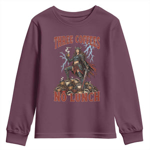 Funny Medieval Knight Worker Meme Youth Sweatshirt Three Coffees No Lunch Valkyrie Coffee Lover