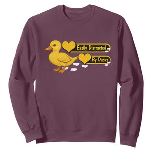 Funny Duck Lover Gift Sweatshirt Easily Distracted By Ducks TS12 Maroon Print Your Wear
