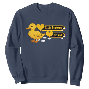 Funny Duck Lover Gift Sweatshirt Easily Distracted By Ducks TS12 Navy Print Your Wear