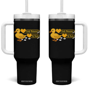 Funny Duck Lover Gift Tumbler With Handle Easily Distracted By Ducks TS12 One Size: 40 oz Black Print Your Wear