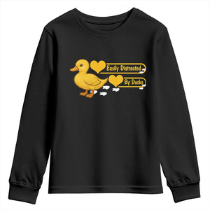 Funny Duck Lover Gift Youth Sweatshirt Easily Distracted By Ducks TS12 Black Print Your Wear
