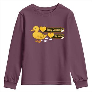 Funny Duck Lover Gift Youth Sweatshirt Easily Distracted By Ducks TS12 Maroon Print Your Wear