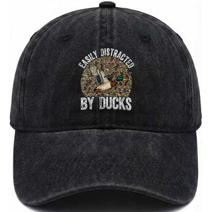 Duck Hunting Gift Washed Cotton Baseball Cap Easily Distracted By Ducks TS12 Washed Cap Universal Fit Black Print Your Wear