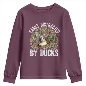 Duck Hunting Gift Youth Sweatshirt Easily Distracted By Ducks TS12 Maroon Print Your Wear