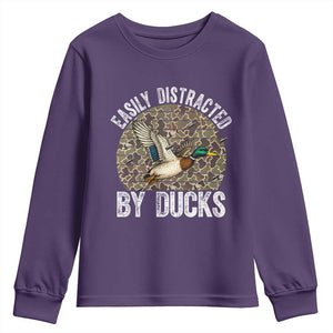 Duck Hunting Gift Youth Sweatshirt Easily Distracted By Ducks TS12 Purple Print Your Wear