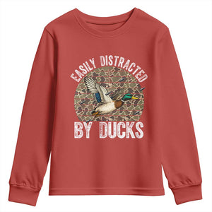 Duck Hunting Gift Youth Sweatshirt Easily Distracted By Ducks TS12 Red Print Your Wear
