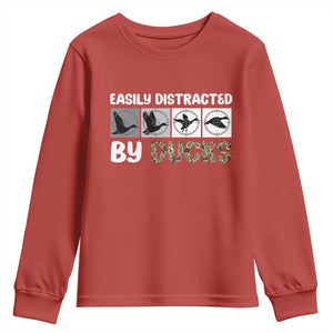 Funny Hunting Gift Youth Sweatshirt Easily Distracted By Ducks Outdoor Lover TS12 Red Print Your Wear