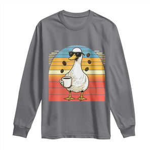 Funny Duck Drinking Long Sleeve Shirt Coffee Lover Gift TS12 Charcoal Print Your Wear