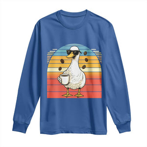 Funny Duck Drinking Long Sleeve Shirt Coffee Lover Gift TS12 Royal Blue Print Your Wear