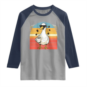 Funny Duck Drinking Raglan Shirt Coffee Lover Gift TS12 Sport Gray Navy Print Your Wear