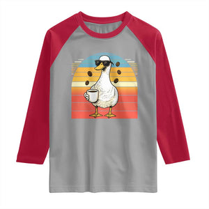 Funny Duck Drinking Raglan Shirt Coffee Lover Gift TS12 Sport Gray Red Print Your Wear