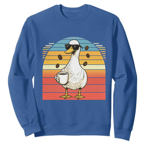 Funny Duck Drinking Sweatshirt Coffee Lover Gift TS12 Royal Blue Print Your Wear