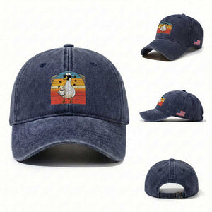 Funny Duck Drinking Washed Cotton Baseball Cap Coffee Lover Gift TS12 Washed Cap Universal Fit Navy Print Your Wear