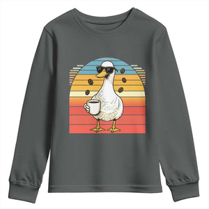 Funny Duck Drinking Youth Sweatshirt Coffee Lover Gift TS12 Dark Heather Print Your Wear