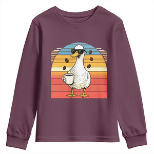 Funny Duck Drinking Youth Sweatshirt Coffee Lover Gift TS12 Maroon Print Your Wear