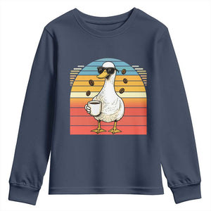 Funny Duck Drinking Youth Sweatshirt Coffee Lover Gift TS12 Navy Print Your Wear