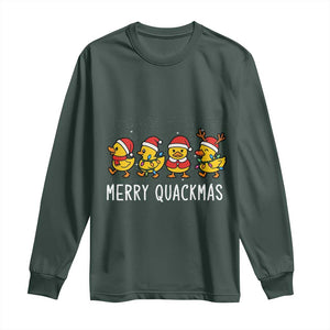Funny Christmas Duck Long Sleeve Shirt Merry Quackmas Gift TS12 Dark Forest Green Print Your Wear