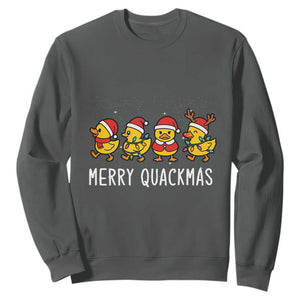 Funny Christmas Duck Sweatshirt Merry Quackmas Gift TS12 Dark Heather Print Your Wear