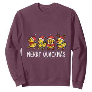 Funny Christmas Duck Sweatshirt Merry Quackmas Gift TS12 Maroon Print Your Wear