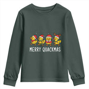 Funny Christmas Duck Youth Sweatshirt Merry Quackmas Gift TS12 Dark Forest Green Print Your Wear