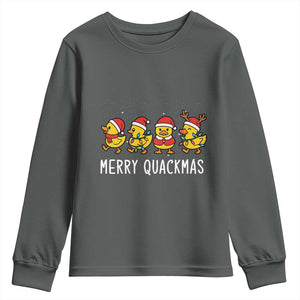 Funny Christmas Duck Youth Sweatshirt Merry Quackmas Gift TS12 Dark Heather Print Your Wear