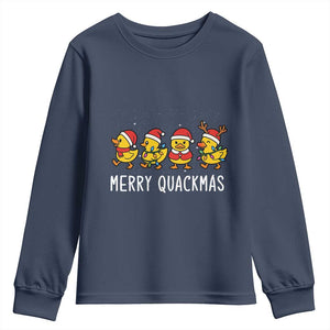 Funny Christmas Duck Youth Sweatshirt Merry Quackmas Gift TS12 Navy Print Your Wear