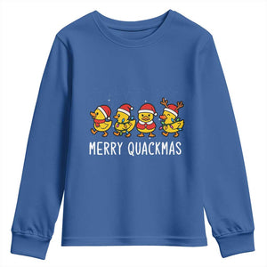 Funny Christmas Duck Youth Sweatshirt Merry Quackmas Gift TS12 Royal Blue Print Your Wear