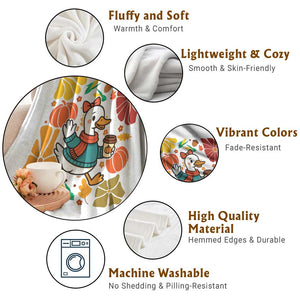 Thanksgiving Duck Lover Gift Throw Blanket Cute Duck Drinking Coffee TS12 Print Your Wear