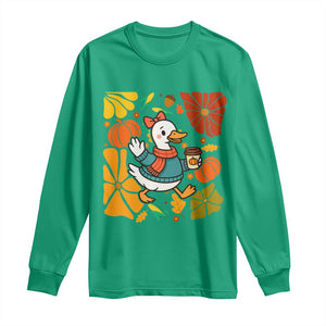 Thanksgiving Duck Lover Gift Long Sleeve Shirt Cute Duck Drinking Coffee TS12 Irish Green Print Your Wear