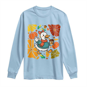 Thanksgiving Duck Lover Gift Long Sleeve Shirt Cute Duck Drinking Coffee TS12 Light Blue Print Your Wear