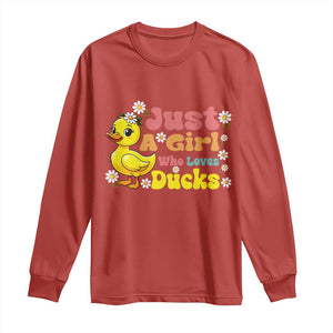 Duck Lover Gift Long Sleeve Shirt Just A Girl Who Loves Ducks TS12 Red Print Your Wear